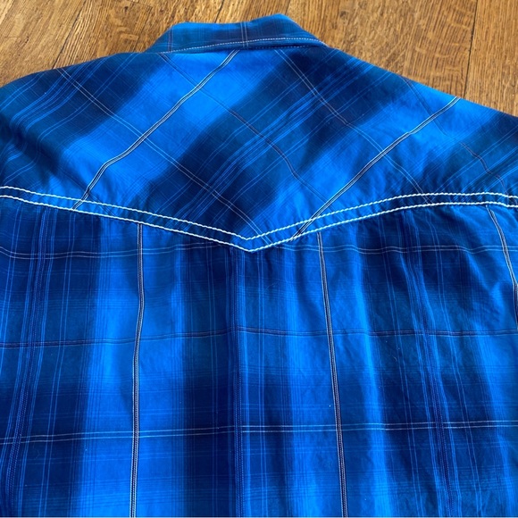 RAFTER C Cowboy Collection Western Shirt Blue Plaid Pearl Snap Button Up Men’s L - Picture 5 of 14